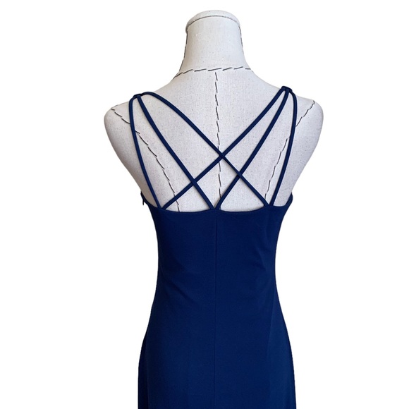 Vintage 90s Laundry Navy Blue Strappy Maxi Dress Gown sz 4 Minimalist - Picture 9 of 11